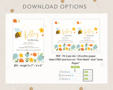 Load image into Gallery viewer, Bee Birthday Printable Invitation Template, Cute Bee Print It Yourself Bee Party Birthday Invite, Invitation Template
