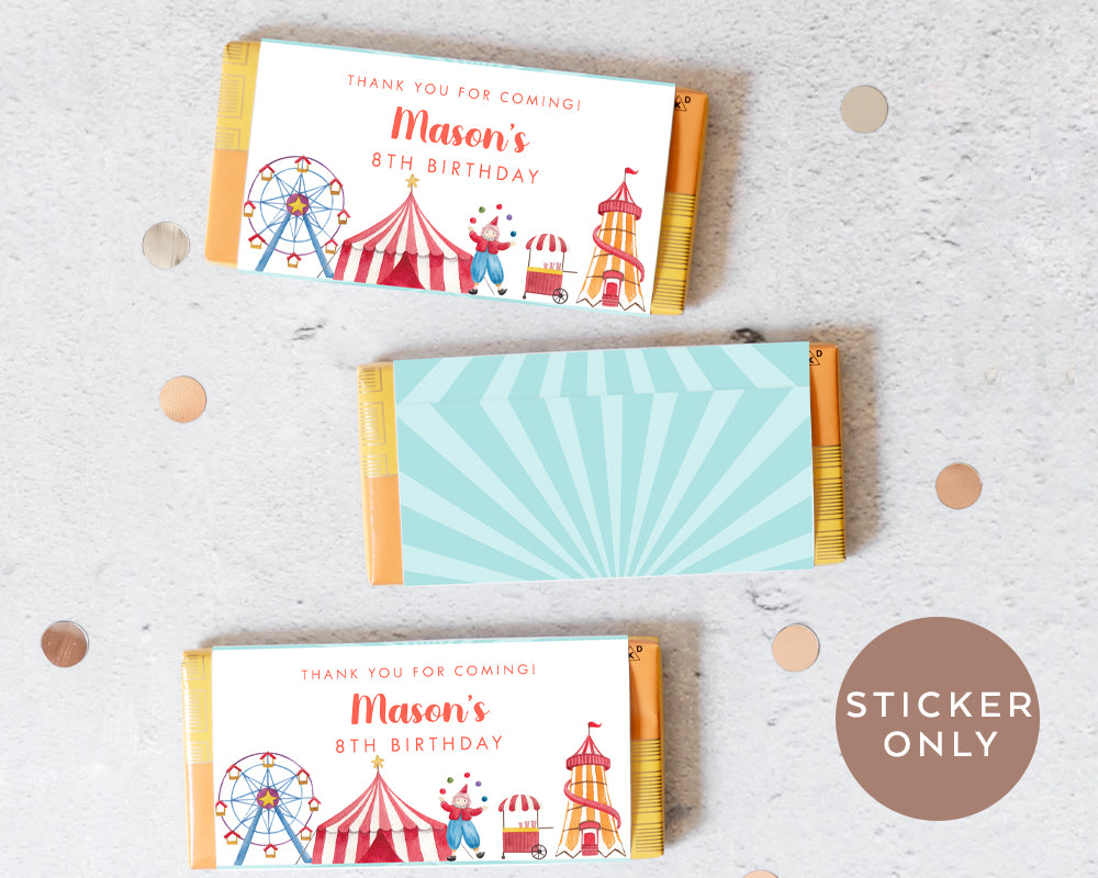 8pcs Personalised Watercolour Circus Style Chocolate Wrapper, Aldi Chocolate Wrappers, Circus Theme Candy Bars Wrappers