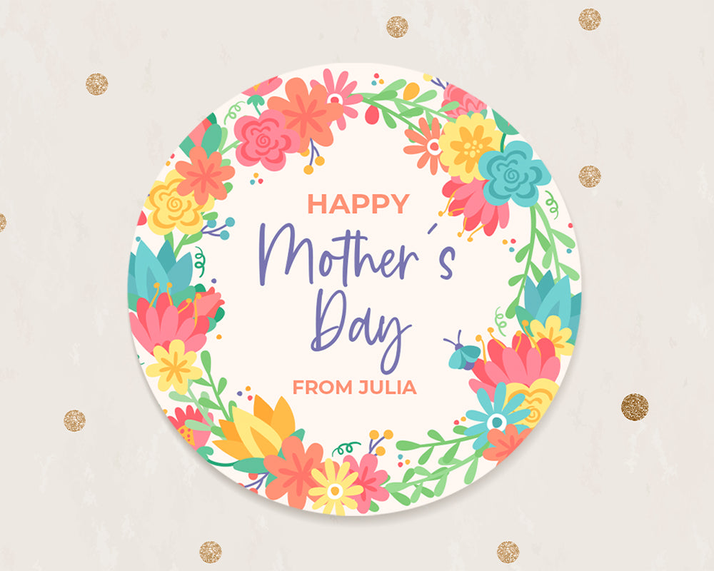 Personalised Happy Mother's Day Colourful Floral Style Gift Stickers