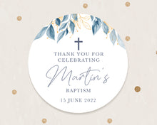 Load image into Gallery viewer, Navy Blue Floral Style Christening Stickers Baptism Stickers Thank You Stickers
