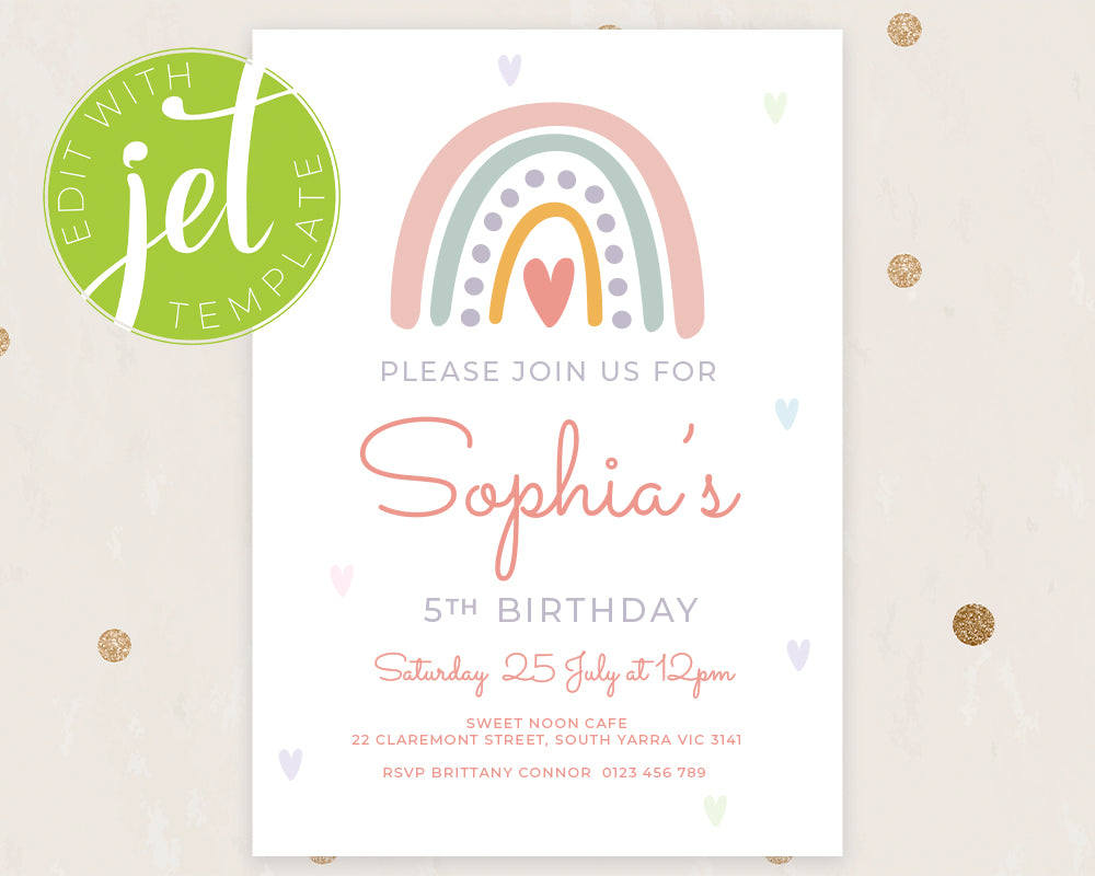 Printable Template Pastel Rainbow Birthday Invitation, Print It Yourse ...