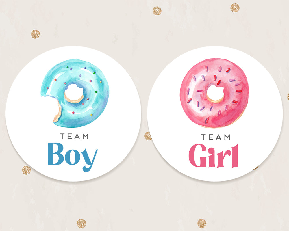 24pcs 40mm Watercolour Doughnut Style Baby Gender Reveal Team Girl Team Boy Favour Stickers