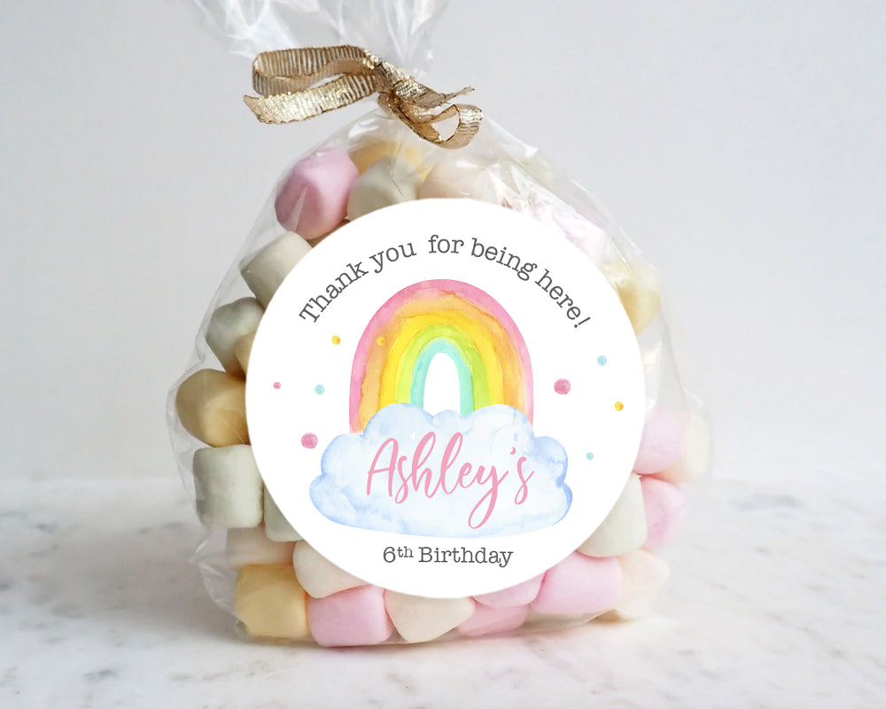 Watercolour Rainbow Themed Birthday Party Stickers - Pantry Envy