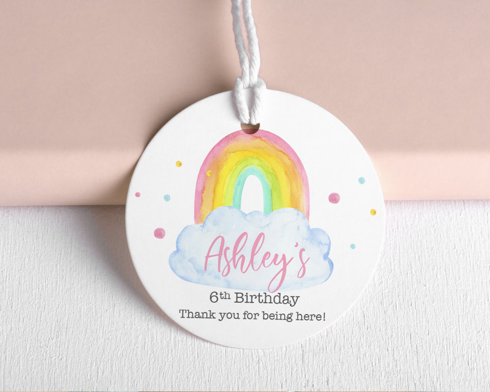 Birthday Party Favour Tags Watercolour Rainbow Style Round Party Favour Gift Tags